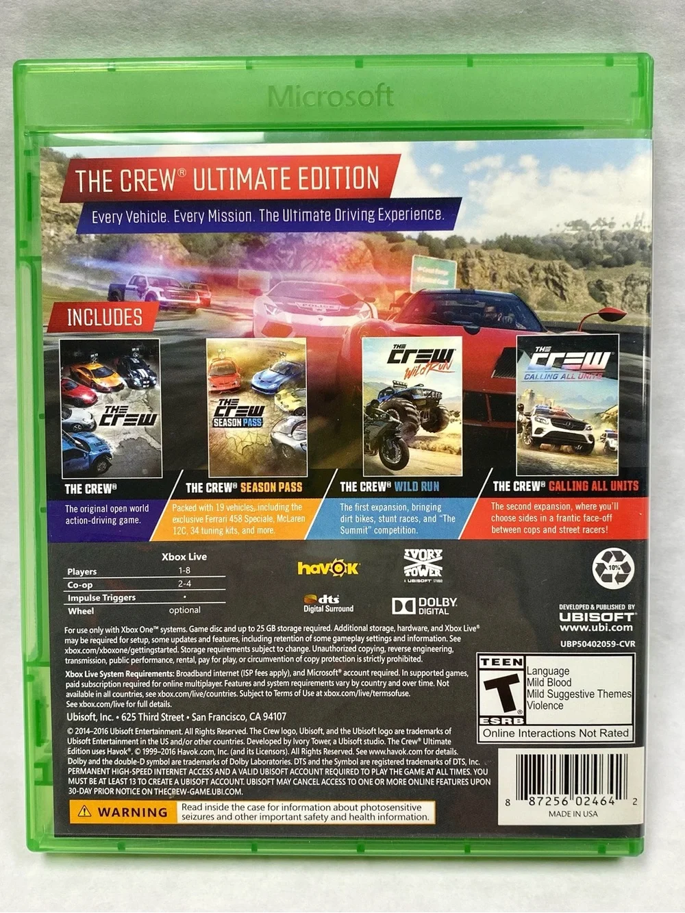 Microsoft Xbox One The Crew Ultimate Edition - Green Case with Multicolor Cover